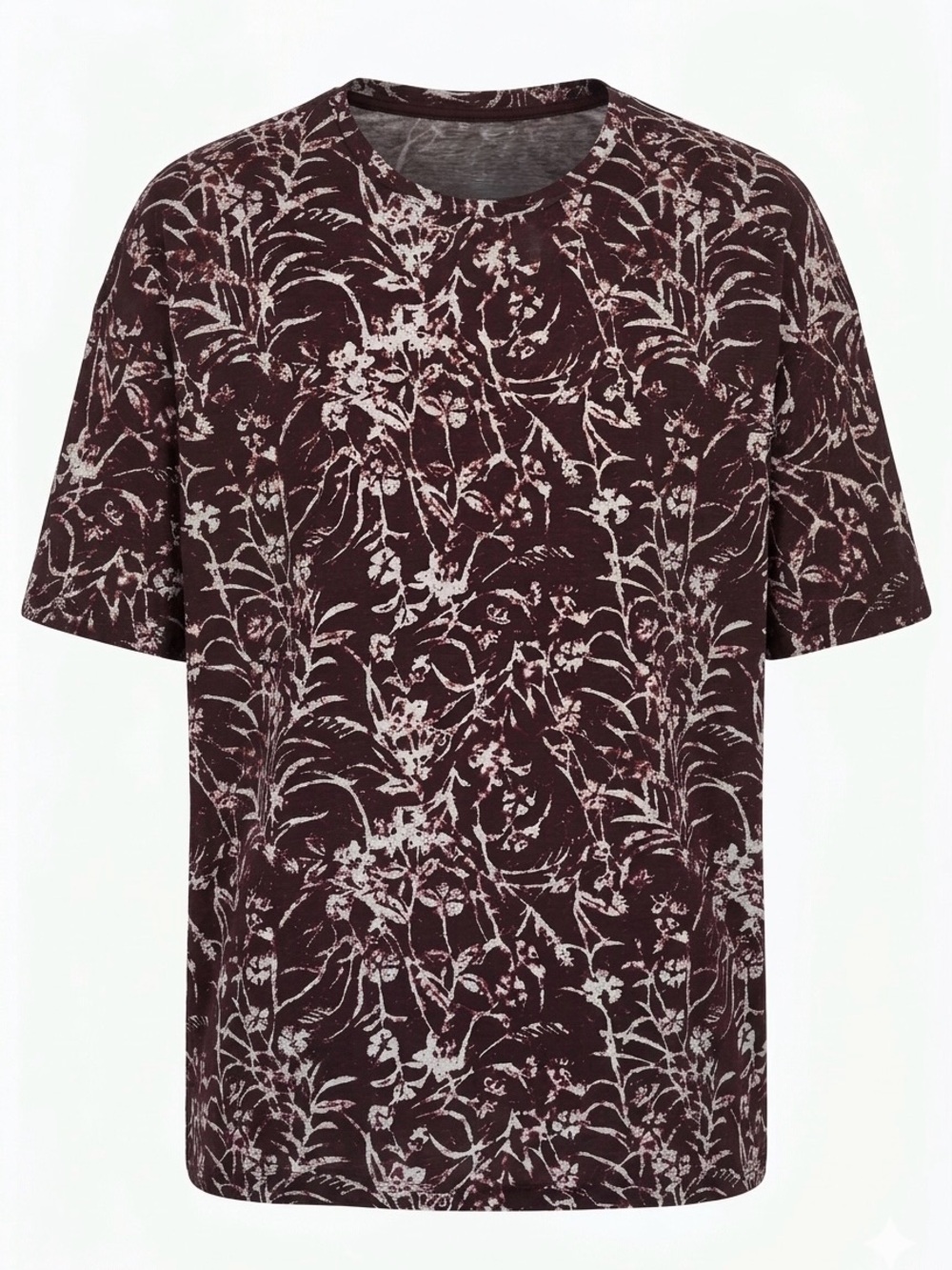 Guess Sheer Slim Fit Men's Short Sleeve Shirt - Maroon and White Floral. Large.